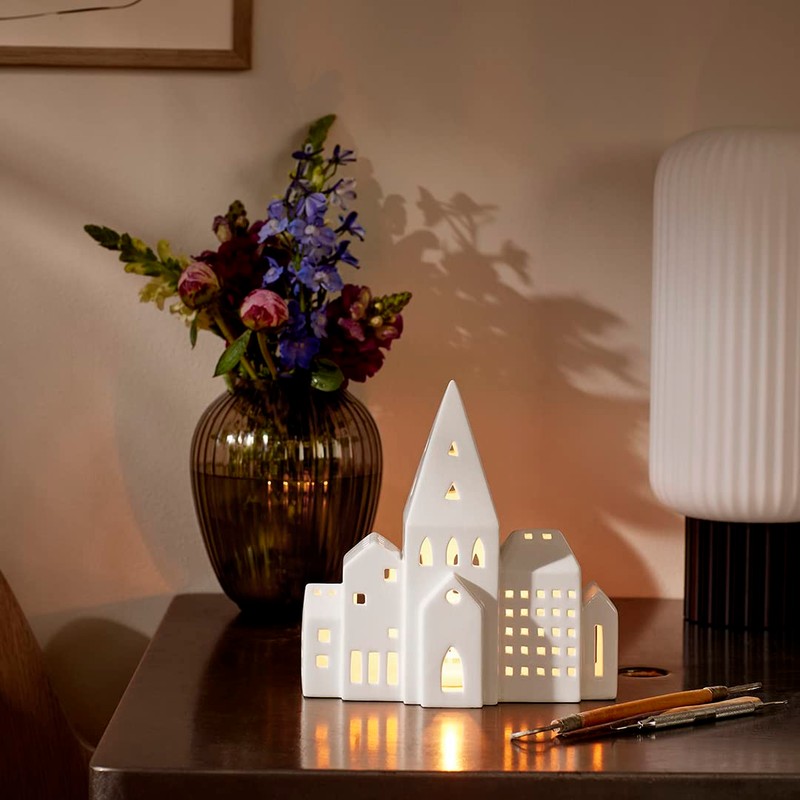 Kähler City Urbania Light House Ceramic Architectural Clear Silhouette Blue