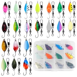 LPZMPZ Trout Bait Spoons Trout 20 Pieces Fishing Trout Spoon Set Fishing Lure 5 g Trout Spinner Single Hook Fishing Accessories with Spoon Box for Trout Bass Pike Zander