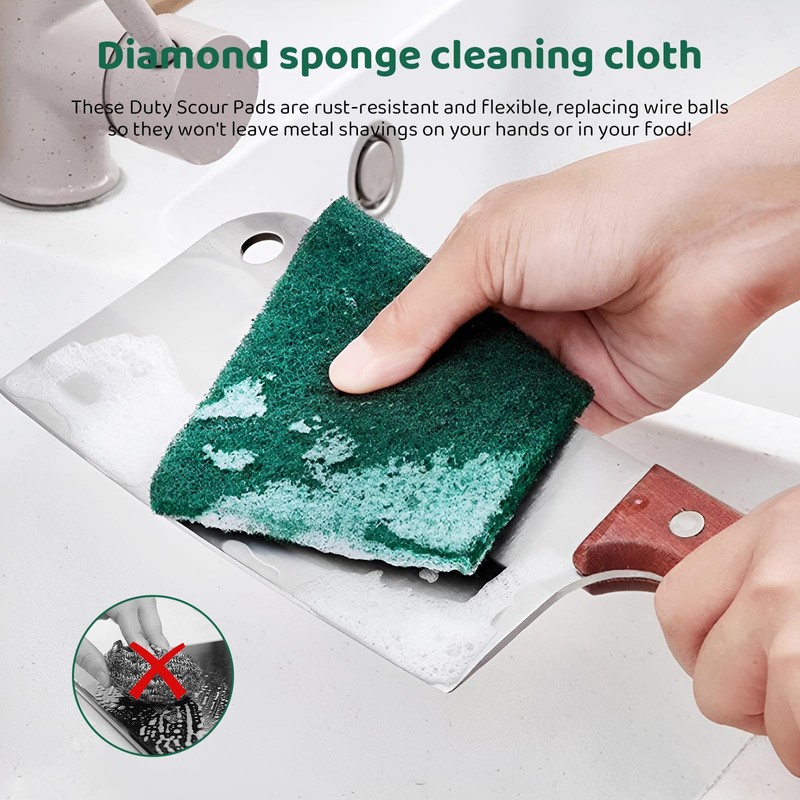 10 PCS Heavy Duty Scour Pads,Green Scrub Pads,Diamond Sponge Cleaning