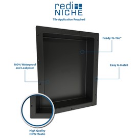 Redi Niche Double Niche Recessed Shower Shelf- Black, Two Inner Shelves, 16-Inch Width x 34-Inch Height x 4-Inch Depth