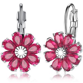 Ricarmo Bohemian Sparkly Crystal Sunflower Sliver Lightweight Hoop Earrings Dainty Rhinestone Daisy Flower Dangle Leverback Earrings For Women Jewelry Gifts (Rose Red Snowflake 5)