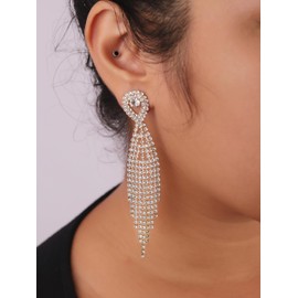 Sacina Gold-tone Teardrop Dangle Earrings, Rhinestone Earrings, Rhinestone Earrings for Women, Statement Earrings, Elegant Earrings, Christmas Jewelry Gift