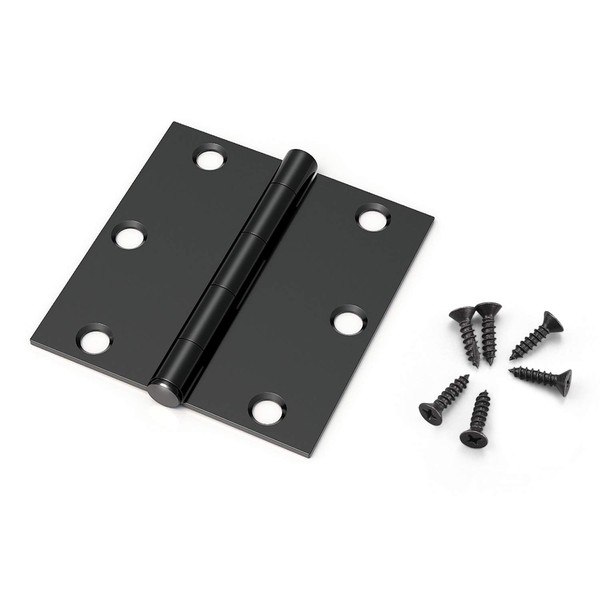 KNOBWELL 42 Pack Matte Black Door Hinges, 3.5" X 3.5" Interior Door Hinges with Square Radius in Black - Sold in 42 Pack