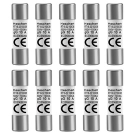 Heschen RT18-32 (RO15) Cylindrical Ceramic Tube Fuse Links 10 * 38mm 10A 500V CE Pack of 10