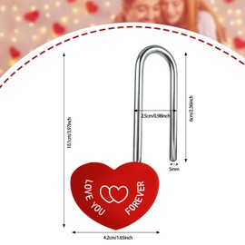 Gradleen 2 PCS Red 3.5" 50mm Love Padlock Single Heart Lock,Love-You-Forever Metal Aluminum Padlock for Lovelock Bridge,Wedding & Anniversary(Keyless)
