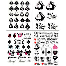 4 Sheets BBC Queen of Spades Temporary Tattoo Sticker Total 81(15X21cm) QoS Hardcore Words Phrases
