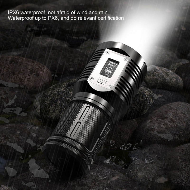 Strong Light Flashlight Digital Display Rainproof Rechargeable Flashlight for Camping