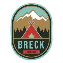 Die Cut Sticker Breckenridge, Colorado, Tent and Mountains, Contour Vinyl Sticker 1 to 3 inches (Waterproof Decal for Cars, Water Bottles, Laptops, Coolers), Small