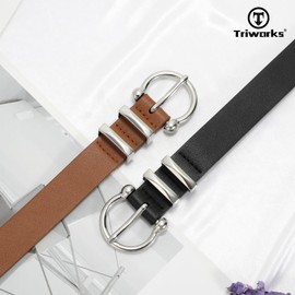 TRIWORKS 2 Pack Women Leather Belt for Jeans Pants Fashion Silver Buckle Ladies PU Leather Dress belt