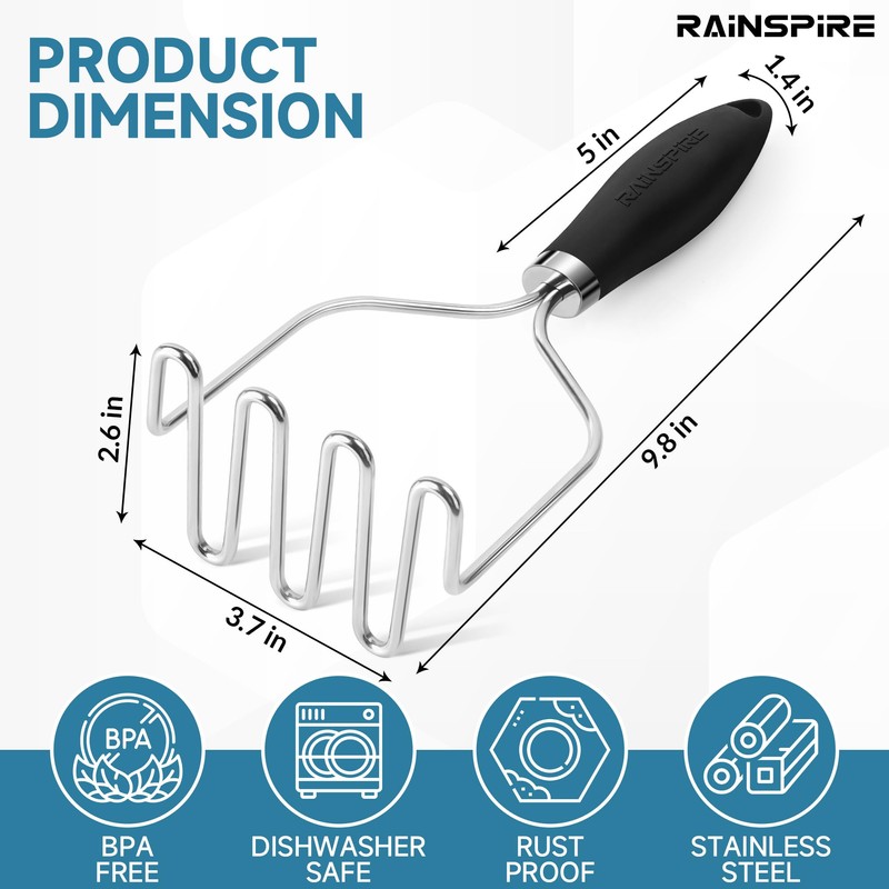 Rainspire Potato Masher Stainless Steel, Mashed Potato Masher Kitchen Tool,