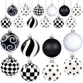 24 Pieces Black and White Winter Balls Dot Hanging Christmas Ball Christmas Polka Dot Ornaments Farmhouse Christmas Ball Ornaments Black and White Checkered Ball Ornament for Christmas Tree Decor