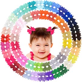 ALinmo Baby Hair Clips 100PCS 2" Baby Girls Clips Fully Lined Baby Bows Tiny Hair Bows Alligator Clips for Baby Girls Infants Toddlers in Pairs
