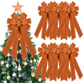Yinkin 6 Pack Christmas Wreath Bows 11.4" x19.6" Big Velvet Front Door Holiday Knots Tree Topper Bows for Winter Xmas Party Porch Mailbox Indoor Outdoor Decor (Light Brown)