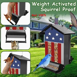 Squirrel Proof Bird Feeder, Hanging Bird Seed Feeders for Outdoors, 5LBS Large Capacity Metal Weight-Activated Perches Wild Birdfeeder