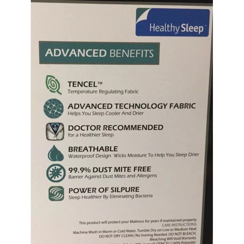 Twin Healthy Sleep Ultra-Tech Tencel Fiber Waterproof mattress Protector Size