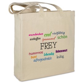 Fabric Bag with City / Place Frey - Positive Features Motif - Beige - Fabric Bag, Jute Bag, Shopping Bag, Bag, beige