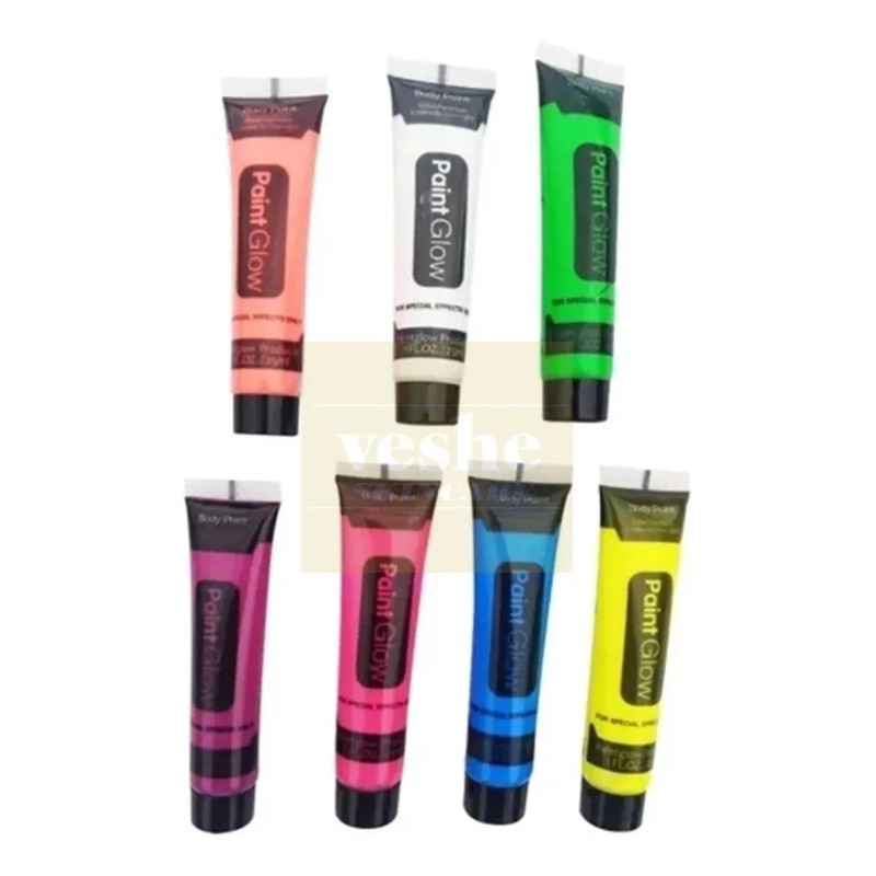 GLOW Arte Pinturas Fluorescentes Luminosa 6pz Cara,cuerpo+regalo