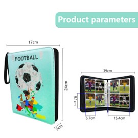 Card Collector Album, 4 Pockets, 50 Pages, Capacity for 400 Cards, Album for Trading Cards, Trainer Trading Card Albums, Store Trading Cards, Board Game Cards. (Football-M)