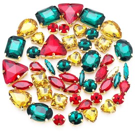 OTGui Rhinestones Beads, 50PCS Metal Flatback Gold Prong Setting Sewing Claw Glass Rhinestone with Storage bag, Mixed Shapes Crystals Glass Beads for DIY Clothes Headbands Decoration (Mixed Colors03)