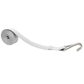 CustomTieDowns 1 Inch x 8 Foot Replacement Strap, Stainless Steel Long Neck Double J Wire Hook Hook Facing Down. (White)