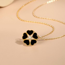 RPAEOY Jewellery Set for Women Flower Pendant Necklace Earring Bracelet 18K Gold Plated Fashion Jewellery Set Gift for Wedding Bridal Bridesmaid Birthday Anniversary (Black)