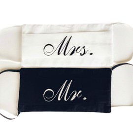 Mr. and Mrs. Embroidered Wedding Face Masks Bride Groom Matching Couples Set