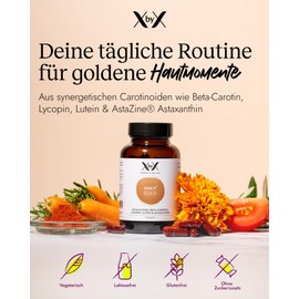 XbyX Haut Gold 60 Kapseln - Carotinoid-Komplex mit Astaxanthin & Vitamin E – Unterstützt die Haut von Innen - Ohne Zusätze - 100 % Pflanzlich - Vegan