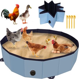 Chicken Dust Bath Tub, Chicken Coop Lime Cleaner Container, 32" D X 8" H PVC Material Foldable Portable Essential Chicken Coop Dusting Accessory. (Blue)