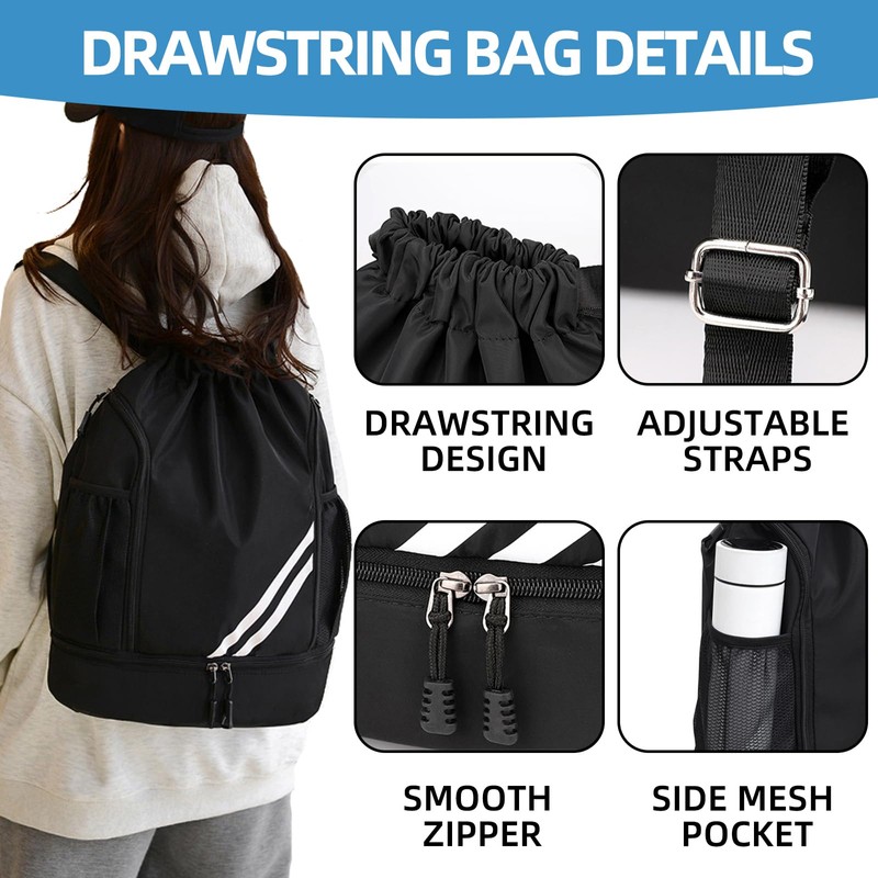 CCAIPU Drawstring Backpack, Waterproof Gym Sports Bag with Shoe Compartment