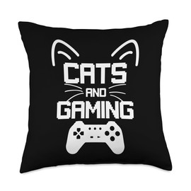 Cats and Gaming Funny Cat Lover Gamer Fan for Men Women Throw Pillow
