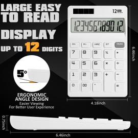Tsemy Calculator for School, 12 Digits Cute Calculator with Large LCD Display for Office, School, Home and Business, Modern Design, White Scissors for Office, Large White