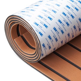 Fullfire Boat Flooring EVA Foam Decking Sheet, Faux Teak Marine Flooring with Self-Adhesive Backing Marine Carpet for Boats Yacht Kayak RV Floor 94" x 16" Brown with Black Lines