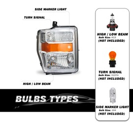 SOCKIR Headlight Assembly Set Compatible with 2008-2010 Ford F-250 F-350 F-450 F-550 Super Duty OE Style Headlamp Replacement Passenger and Driver Side (Chrome Housing with Amber Reflector)