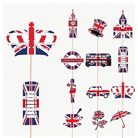 AK Giftshop King Coronation Union Jack Mix Food & Cupcake Picks Toppers Party Decorations (14 Pack)