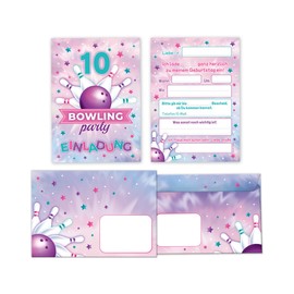 Minkocards 12 Invitation Cards Including 12 Envelopes for 10th Children's Birthday Bowling Bowling Bowling Party Girls Invitations for Tenth Girl's Birthday Party