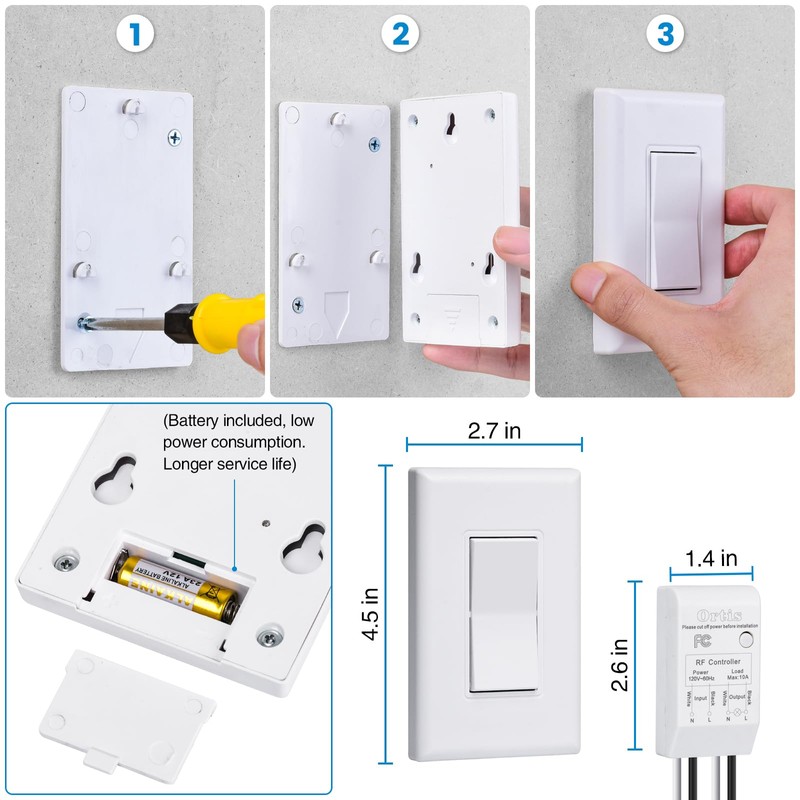Wireless Light Switch and Receiver Kit, Ortis 300ft RF Range