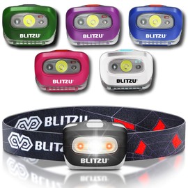 BLITZU LED Headlamp Flashlight for Adults & Kids, Lightweight, Waterproof Head Lamp with White & Red Light, Comfortable Headband, Perfect for Running, Camping, Hiking, 3 AAA Batteries Included, Black