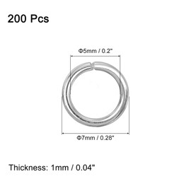sourcing map 200Pcs Open Jump Rings, 7mm 316 Stainless Steel O Rings, Split Rings Circle Clasp Connecting Rings for Jewelry Making Supplies Necklace Repair, Silver