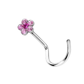 PiercedOff 316L Surgical Steel Nose Screw with Multiple Pink CZ Gems Flower - Thickness 20GA (0.8mm) / Length 6mm / Flower Size 4mm
