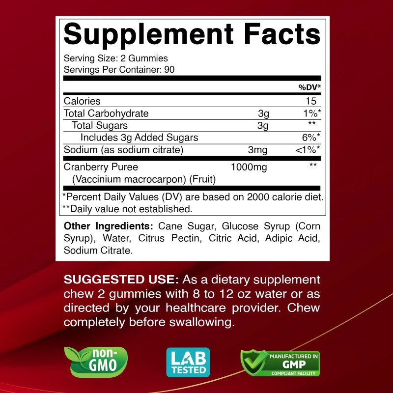 Vitamatic Cranberry Gummies Urinary Tract Health Supplement - 1000mg -