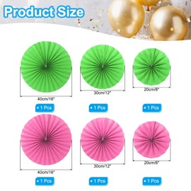 PATIKIL 8"/12"/16" Paper Fans Hanging Decoration, 6 in 1 Set Round Honeycomb Fans with Pearl for Birthday Wedding Graduation Events Party, Green/Rose Red