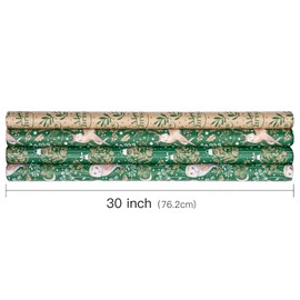 RUSPEPA Christmas Kraft Wrapping Paper - Owl, Reindeer, Christmas Ball and Text Design - 4 Rolls - 30 inches x 10 feet per Roll