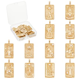 SUNNYCLUE 1 Box of 12 Pieces 12 Style Real 18K Gold-Plated Brass Charms Micro Pave Tarot Card Charms for Jewellery Making Cubic Zirconia Tarot Charm King Queen Sun Earrings Necklace Supplies