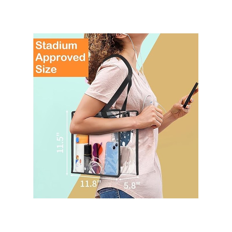 PENGYIP Clear Stadium Approved Tote Bag, Transparent See Through, 11.5x5.75x11.75