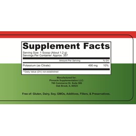 Pinnacle Potassium Citrate Powder, Potassium Powder Supplement, Mineral Supplement, Keto Electrolyte Powder, Supports Hydration Balance and Leg Cramps, 100% Pure, No Fillers, No Additives (437 g)