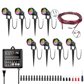 All-in-One RGB Landscape Lighting Kit, 5W Color Changing Low Voltage Landscape Lights with 24V120W Transformer and 80FT Wire, LED Multi-Color Landscape Spotlights for Holiday Yard Garden House, 8Pack