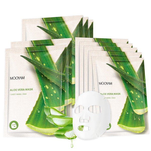 Pack of 10 Sheet Aloe Vera Face Masks, Hydrate, Moisturizing,