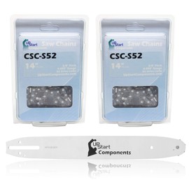 Replacement 14" Single Rivet Bar and 14" Semi Chisel Chain Combo for Poulan 2025 Chainsaw (14" Length, 3/8" Pitch, 0.050" Gauge, 52 Drive Links, 7 Sprocket Nose Tooth) 1 Bar 2 Chains