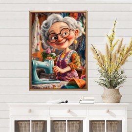 MEIYUDA Diamond Art Kits for Adults, 5D Sewing Grandmother Diamond Painting Kits for Adults, DIY Cartoon Grandma Diamond Art Crystal Picture Round Full Drill Gem Art for Home Wall Decor 30x40cm