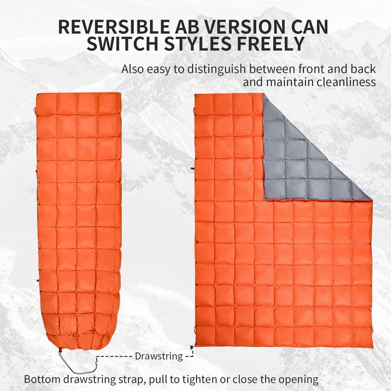 Down Camping Blanket - Lightweight, Packable, Warm & Puffy Outdoor